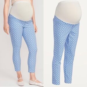 NWT Old Navy Maternity Full Panel Pixie Skinny Printed Pants Blue/White